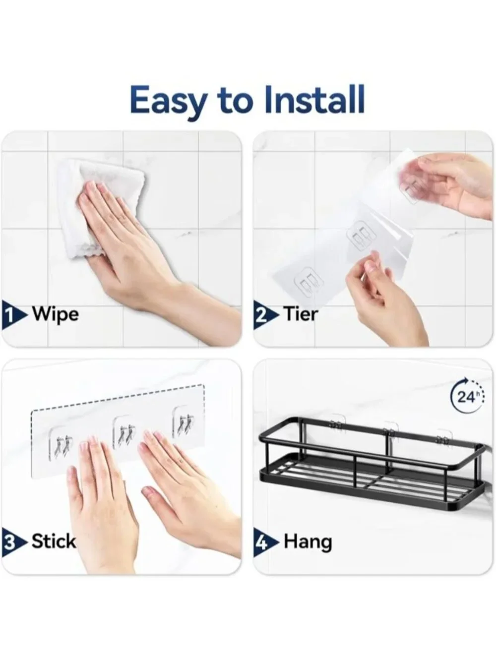 Shower Caddy Adhesive 2-Pack Rustproof No-Drill Bathroom Organizer Shelves Blac